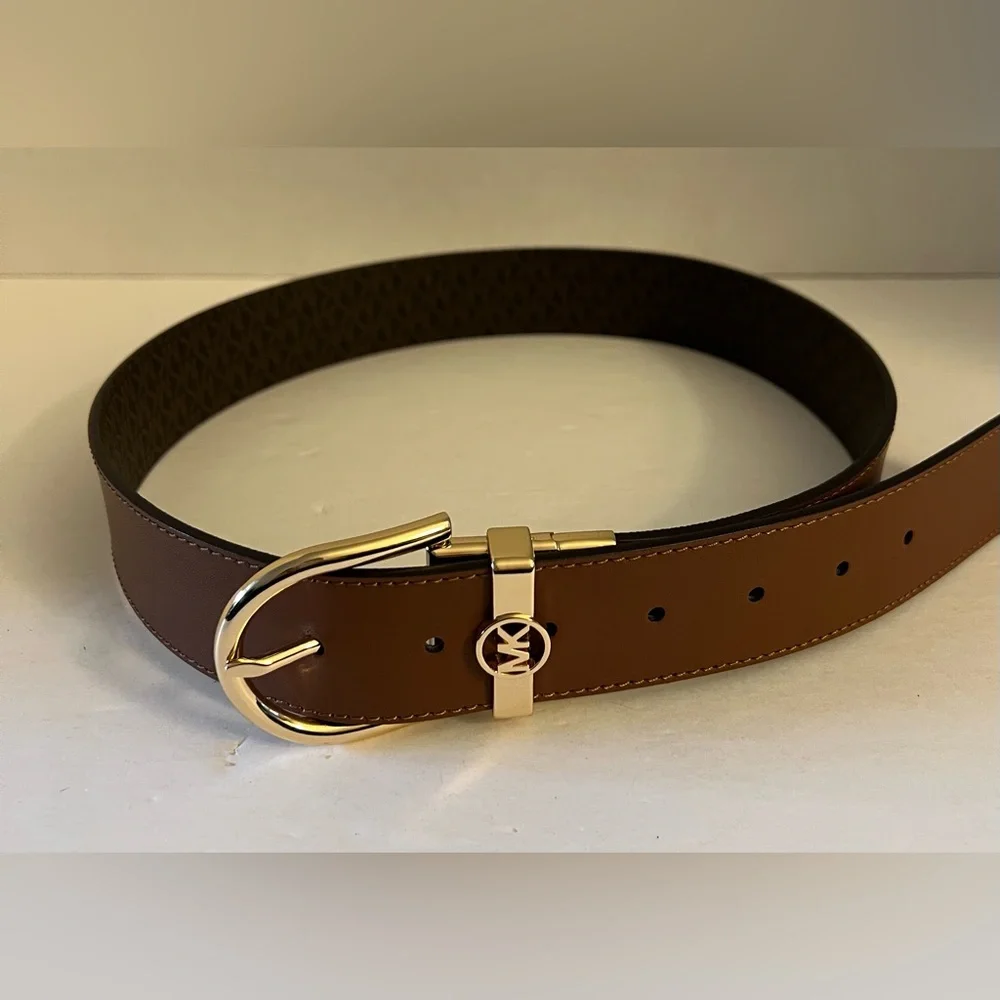 Michael Kors Brown Leather Belt with Gold Buckle Size Large